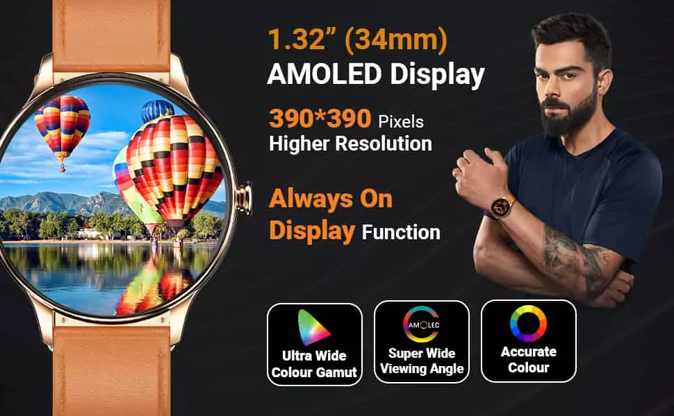 zopic Fire-Boltt Terra AMOLED Always ON 390*390 Pixel Full Touch Screen, Spo2 & Heart Rate Monitoring Smartwatch with Custom Widget Shortcuts - Brown, Large (BSW019)
