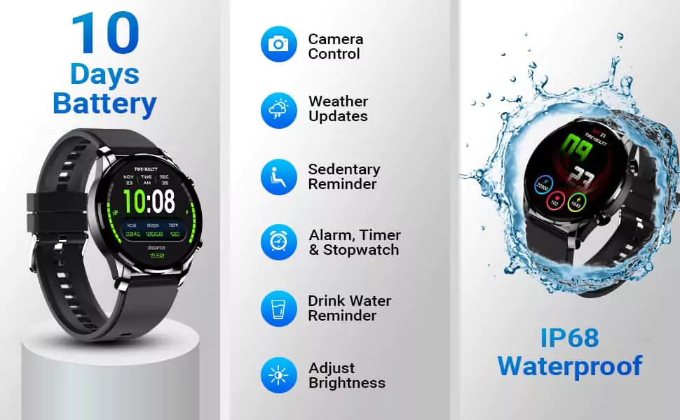 zopic Fire Boltt Thunder Smartwatch Bluetooth Calling Full Touch 1.32inch(3.3cm) Amoled LCD with SpO2, Heart Rate & Sleep Monitoring, 30 Sports Modes,Free Size