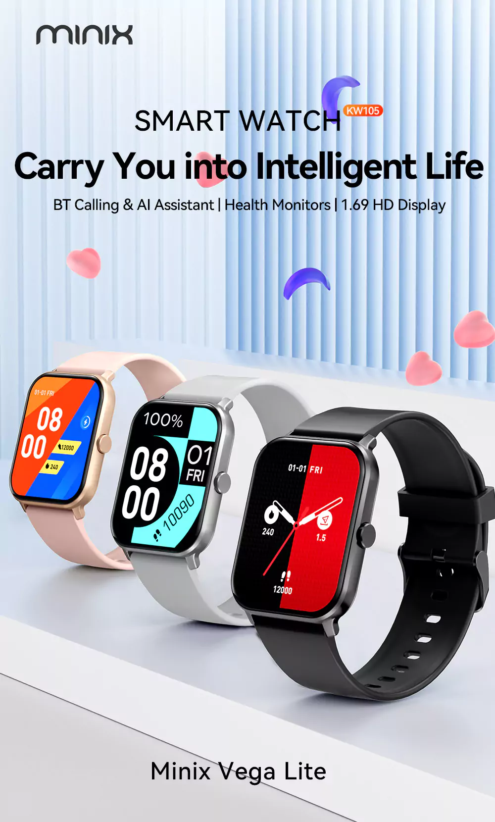 Minix Vega Lite Smartwatch Full Touch Metallic Body, HD Bluetooth Calling Full Touch Display, 28 Sports Mode, AI Voice Assistance, 3 Mini Games, Split Screen | zopic