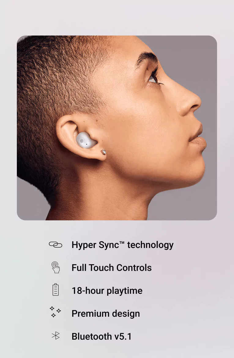 Noise Beads Earbuds TWS with 18 Hours Longest Playtime in Single Charge, Metallic Finish, HyperSync™ Technology, Full Touch Controls | zopic