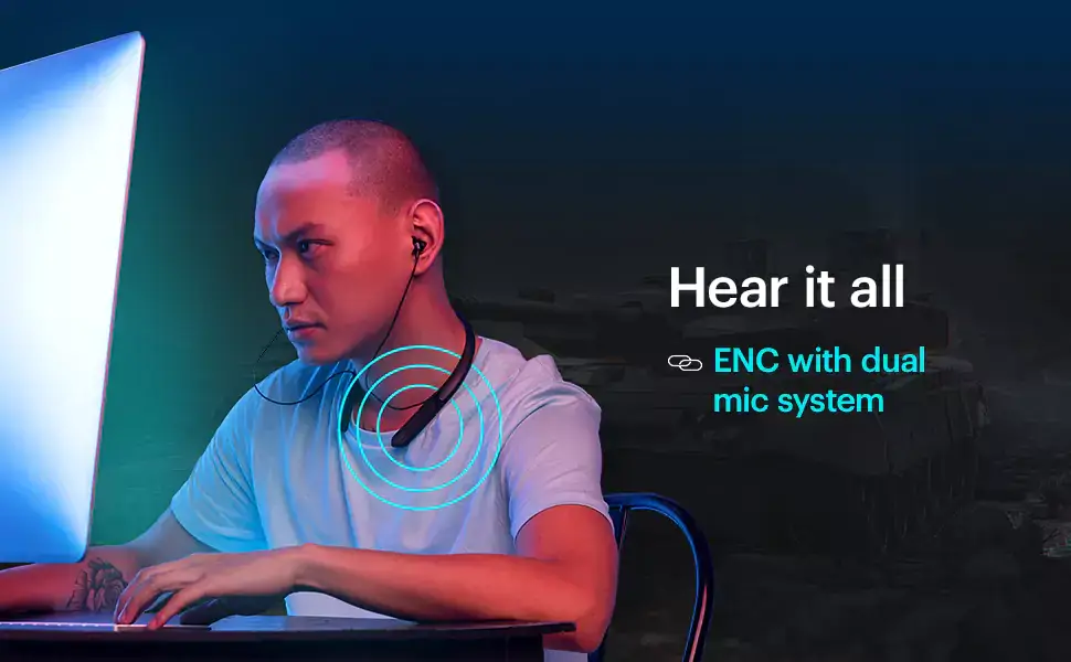 Noise Combat Gaming Neckband with Ultra Low Latency 45 Milliseconds Bluetooth Wireless with ENC with mic, instacharge and Breathing LED Lights | zopic