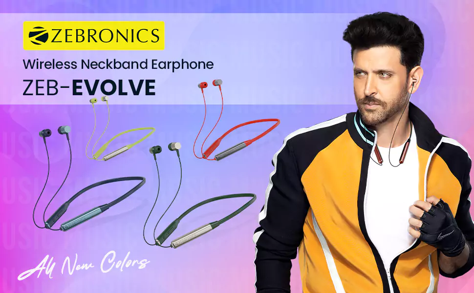 Zebronics Zeb Evolve Neckband Wireless Bluetooth in Ear, 17H Playback, Rapid Charge, Dual Pairing, Magnetic earpiece,Voice Assistant with Mic | zopic
