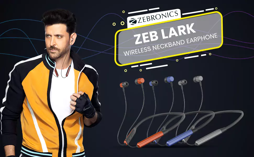 Zebronics Zeb-Lark ​Neckband Wireless ​in Ear​​, Rapid Fast Charging, Up to 17H Battery Life, Dual Pairing, Call Function, Splash Proof, Magnetic Earpiece | zopic