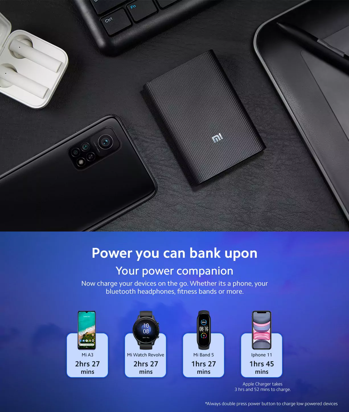 MI 10000mAh Powerbank Pocket Pro black color 22.5 Watt Lithium Ion, Lithium Polymer with Fast Charging, Dual Input Ports (Micro-USB and Type C), Triple Output Ports