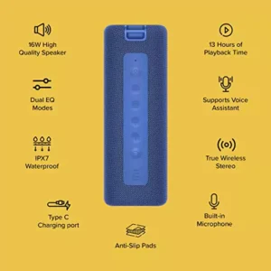 Mi Portable Bluetooth Speaker with 16W Hi-Quality Speaker, Type C Charging, Upto 13hrs of Playback Time & IPX7 Waterproof